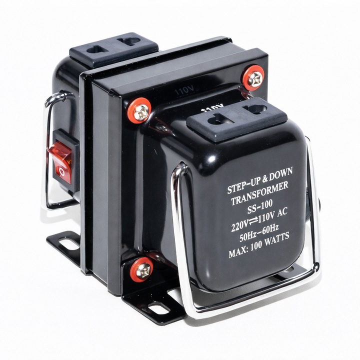 Преобразувател на напрежение 220V-110V/110V-220V 100W, защита, размери 83x100x70mm