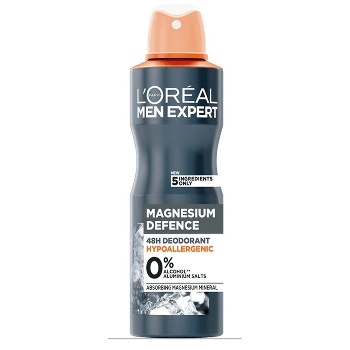 Deodorant spray barbati L'Oréal Paris Men Expert Magnesium Defence - 48H, hipoalergenic, fara alcool si saruri de aluminiu, 250 ml