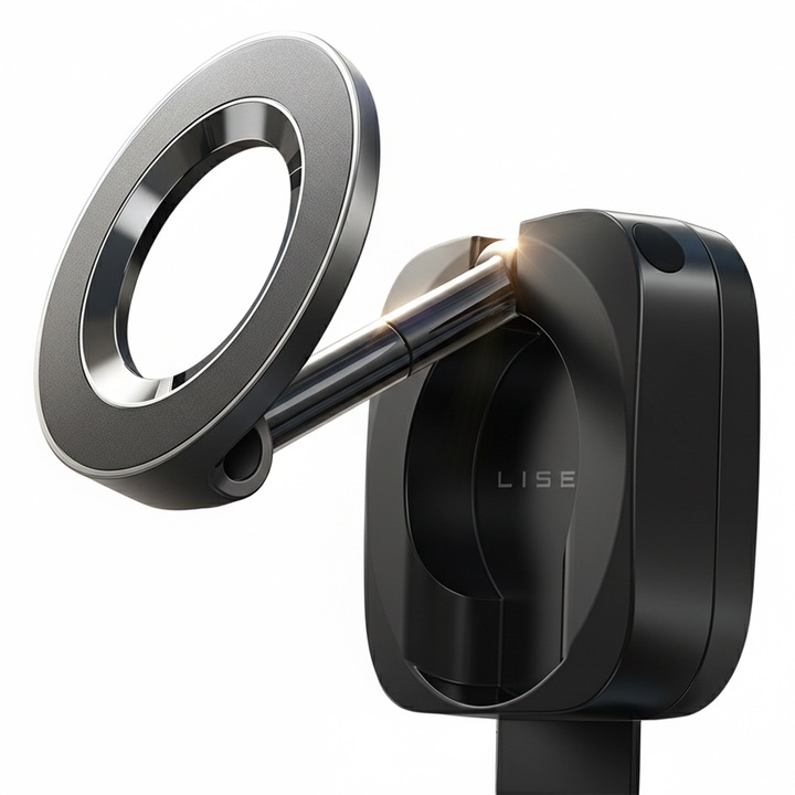 Lisen mágneses asztali tartó, összecsukható, 360 fokban forgatható, fekete, 63x63x4.7mm