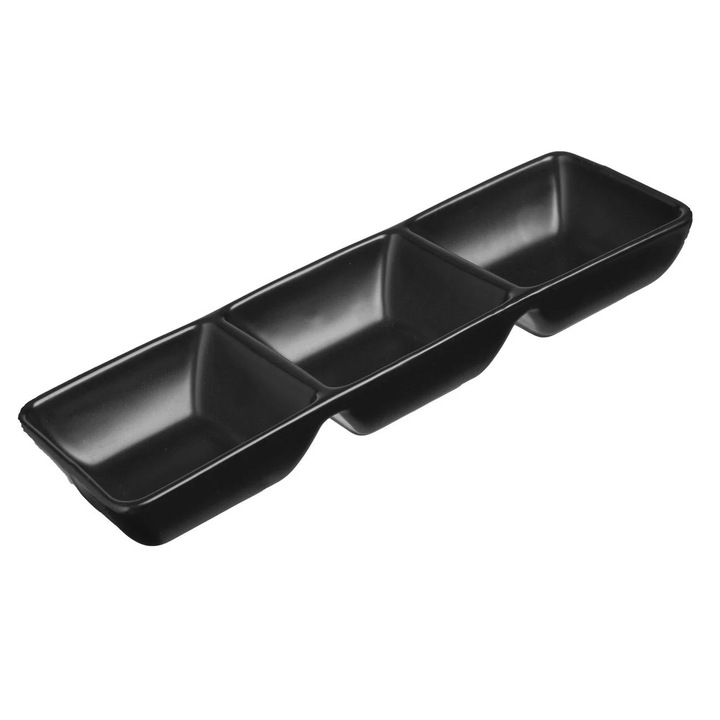 Bol Negru cu 3 Compartimente pentru Snack & Alune 25x8x3,5cm