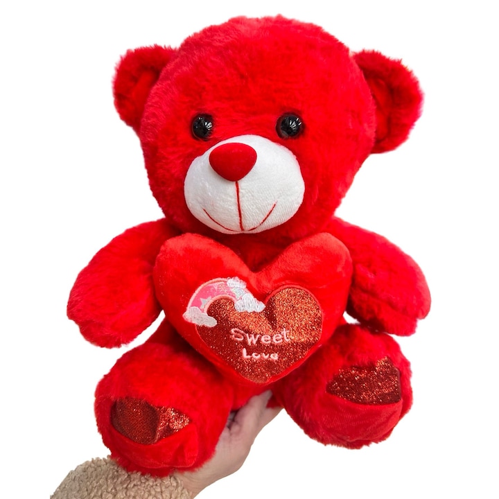 Urs de plus JPT, roșu, 30cm, antialergic, umplutură puf siliconat