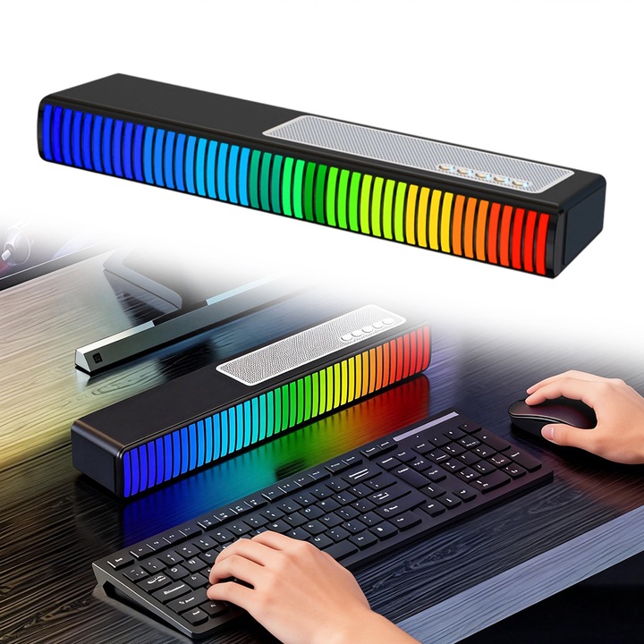 Excitat® Boxa Pickup Bluetooth 5.1 cu Efect de Lumina RGB - 10W Putere Mare, 4 Unitati de Redare, Sunet Stereo HiFi, Moduri Bluetooth/TF/AUX, Sunet Inconjurator, Compatibil Toate Dispozitive Audio, Autonomie Ultra Lunga