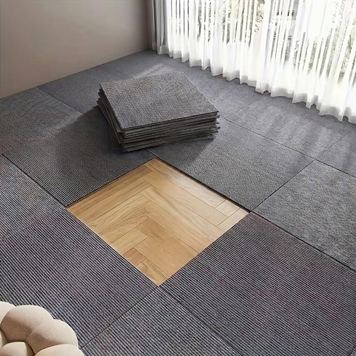 Комплект 10 Самозалепващи се Килима Dale 60x60 см, Tapetoo Home Decor, Сиви, Модулни, Противоплъзгащи