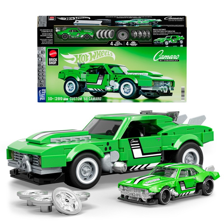 Masina de jucărie, Mattel, Camaro Personalizat 1:32, metal, manual, verde, 10.5x10.2x10cm, 289 Elemente
