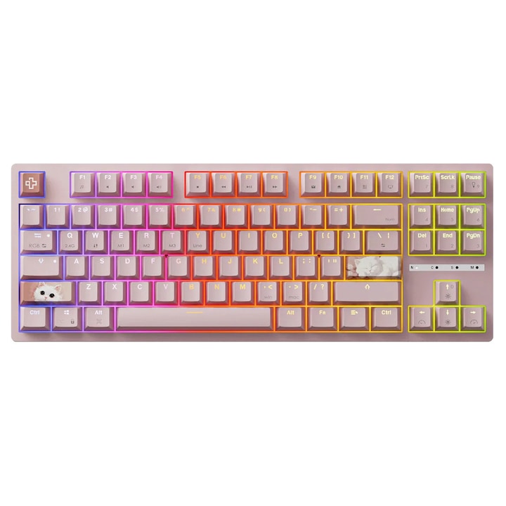 Tastatura Mecanica Gaming H87 V3 Roz Switch Liniar Prelubrifiat Bluetooth Wireless Hotswap RGB Software