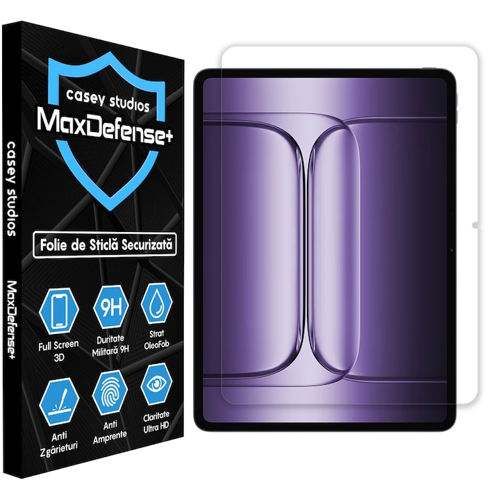 Folie Sticla CASEY STUDIOS™ compatibila cu OnePlus Pad 3, Full Cover 3D, Full Glue, Sticla Securizata, Duritate Militara, Ultra HD, Protectie Profesionala Ecran 3D, Anti Zgarieturi, Anti Socuri, Transparenta