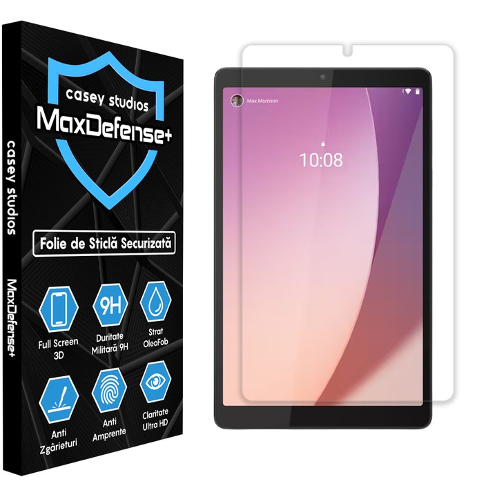 Folie Sticla CASEY STUDIOS™ compatibila cu Lenovo Tab M8 Gen4 2024, Full Cover 3D, Full Glue, Sticla Securizata, Duritate Militara, Ultra HD, Protectie Profesionala Ecran 3D, Anti Zgarieturi, Anti Socuri, Transparenta