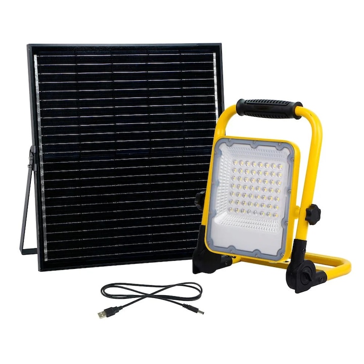 Proiector solar portabil 30W, 1000 lm, lumina neutra, 4000K, IP65