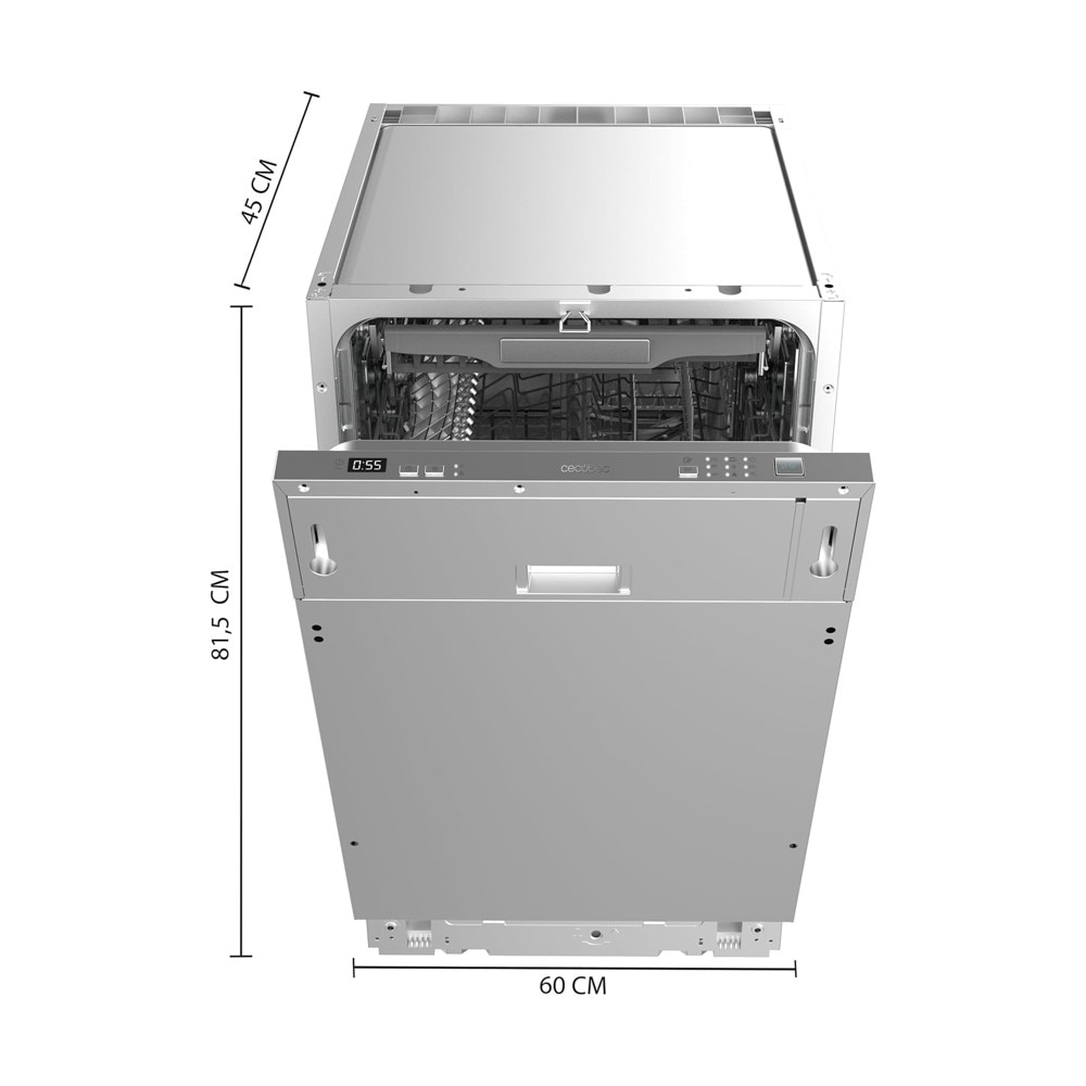 Masina de spalat vase incorporabila Cecotec, Bolero Aguazero, 11 seturi de vase, 6 programe spalare, mod Intensiv/Eco/Auto/60 min/Rapid, functie prespalare, pornire intarziata 24 h, spalare Dual Zone, inox