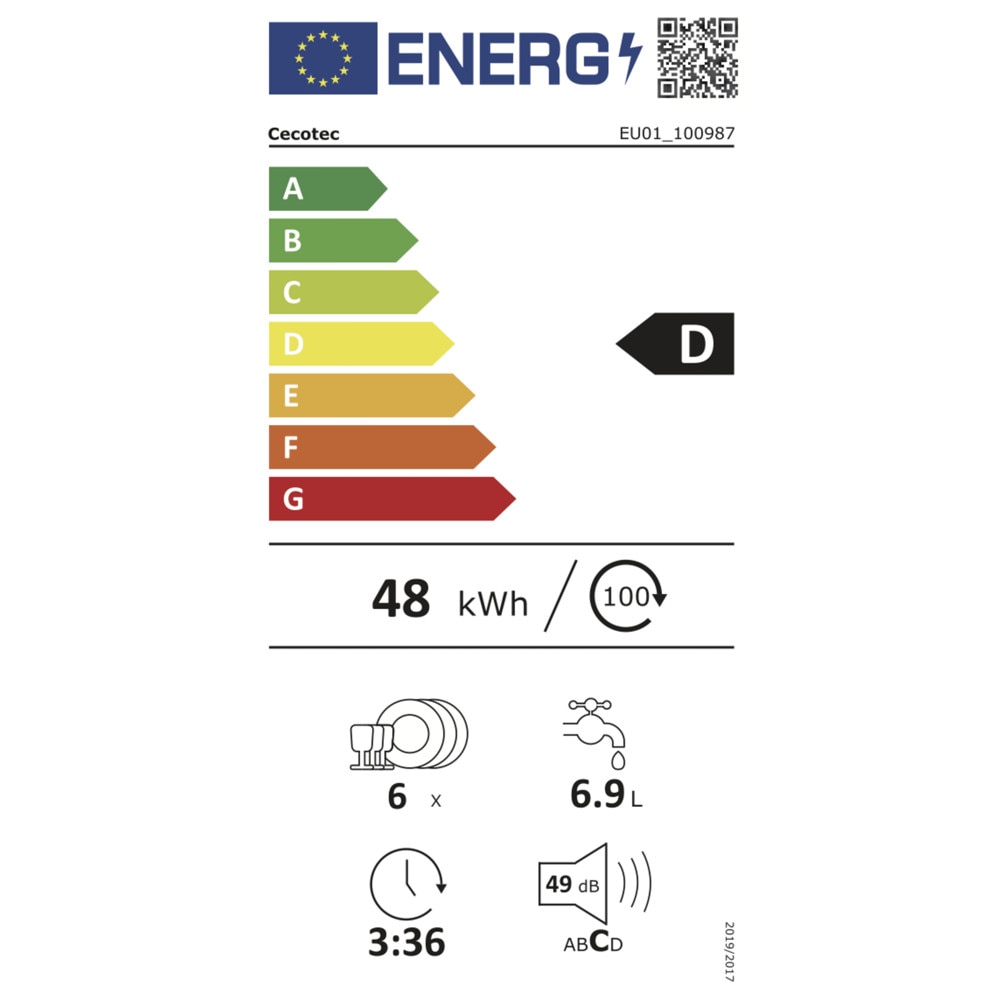 Mini masina de spalat vase incorporabila Cecotec, Bolero Aguazero Dark Mini, capacitate 6 seturi, 8 programe prestabilite, functie Dry+, temperatura max 70°C, functie antibacteriana Germ Shield, autocuratare, negru