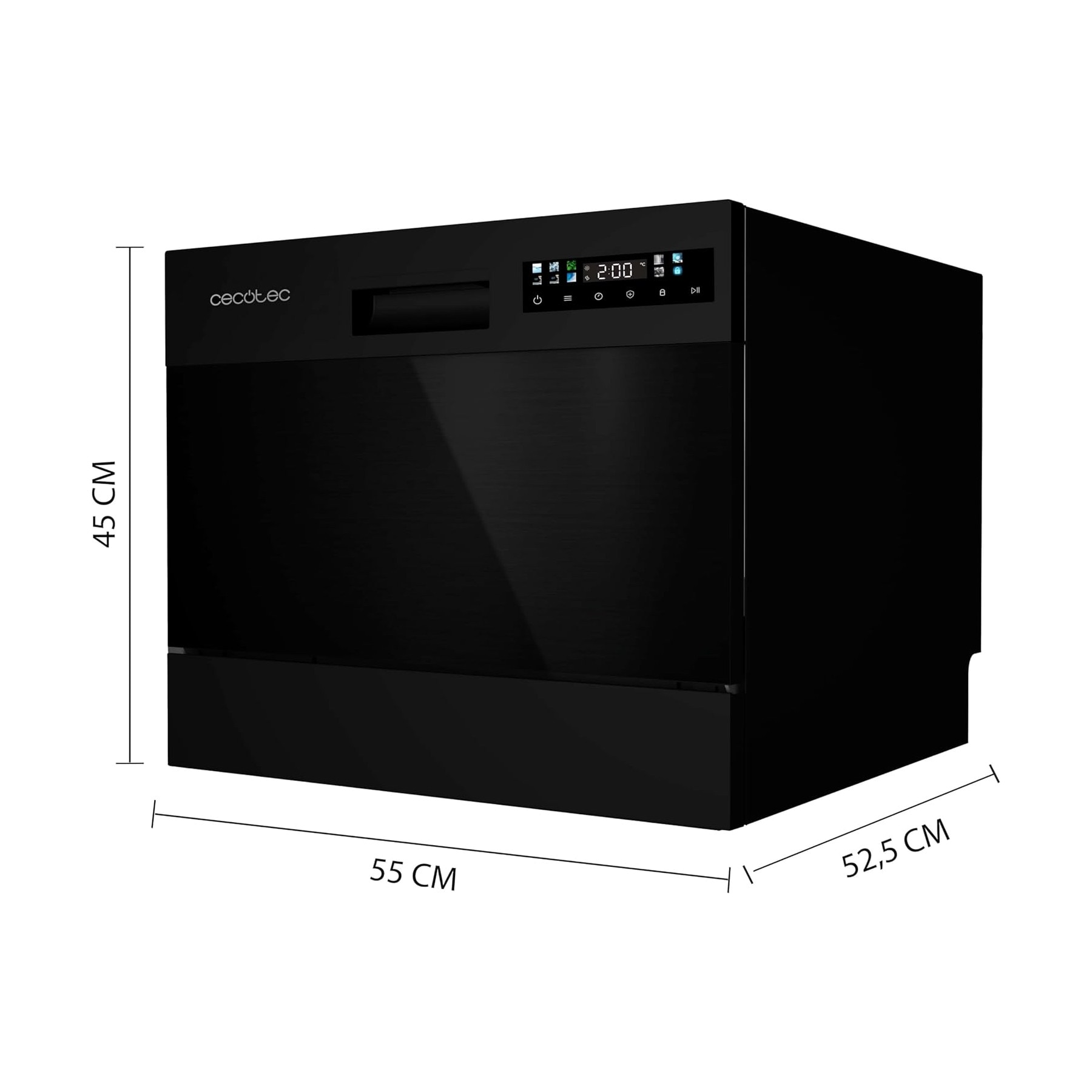 Mini masina de spalat vase incorporabila Cecotec, Bolero Aguazero Dark Mini, capacitate 6 seturi, 8 programe prestabilite, functie Dry+, temperatura max 70°C, functie antibacteriana Germ Shield, autocuratare, negru