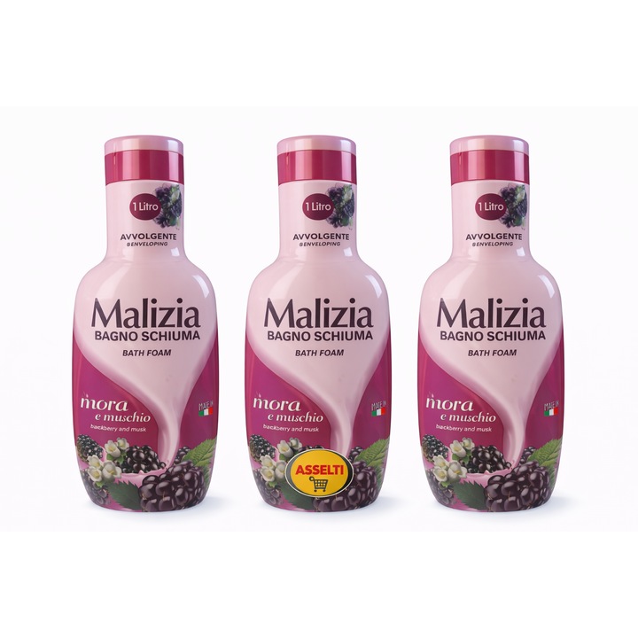 Set – 3 x Malizia gel de baie, Mora si Muschi 1L, cu efect avvolgator