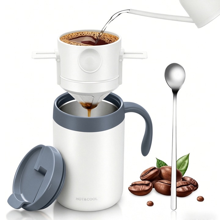Cana termica de cafea, Ultrixe, pentru cafea, ceai, espresso, ciocolata sau bauturi reci, Alb