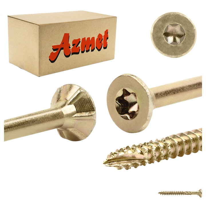 Suruburi pentru lemn Azmet WT, 3x30mm, set 500 bucati, cap conic, otel zincat