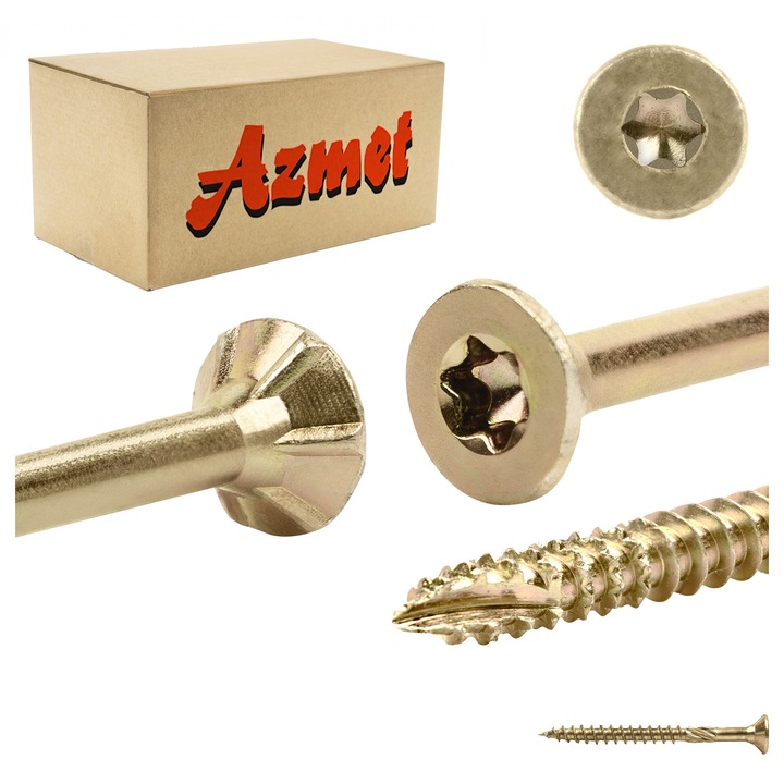 Suruburi pentru lemn Azmet WT, 3,5x40mm, set 500 bucati, cap conic, TX-15