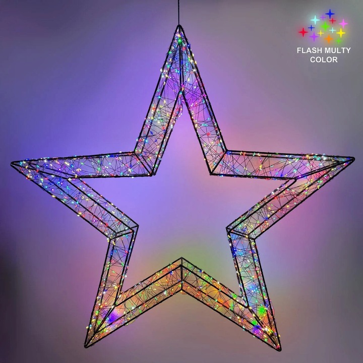 Stea Metalica Decorativa Flash 500 LED 36x6x36cm - Lumina Colorata