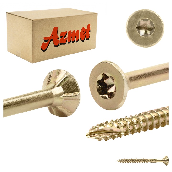 Suruburi pentru lemn Azmet WT set 500 buc, 4x40 mm, cap conic, TX-20, otel zincat