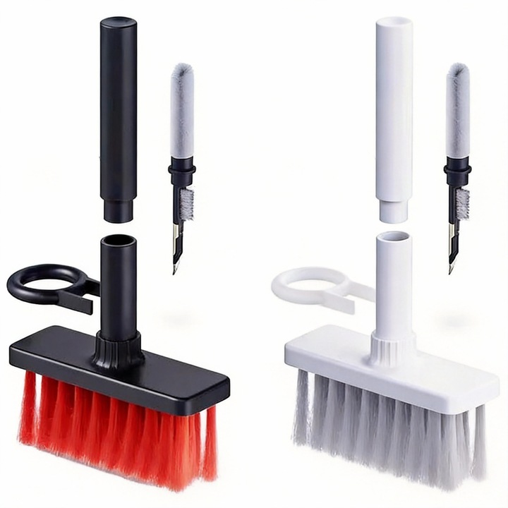 Set curățare 5-in-1 pentru tastaturi și căști, 2 seturi, Negru/Rosu/Alb, dimensiuni compacte