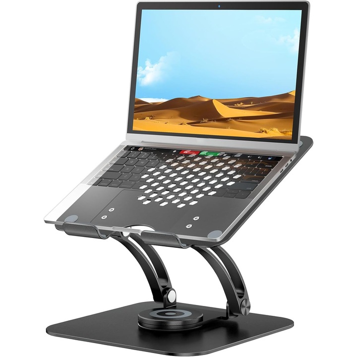 Stand Laptop tounee LS16 EXPRO, Baza Rotativa 360°, Ergonomic si Reglabil pe Inaltime, Compatibil cu MacBook Pro si Laptopuri de 25.4-43.18 cm - Ideal pentru Birou si Lucru in Picioare, Negru