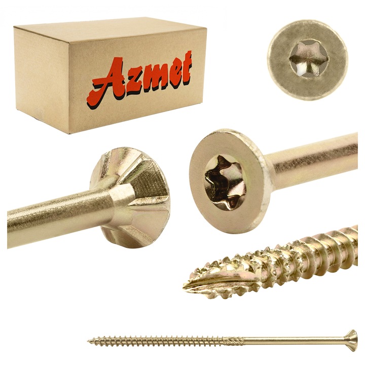 Suruburi pentru lemn Azmet WT set 100 buc, 6x140mm, cap conic, TX-30, otel zincat