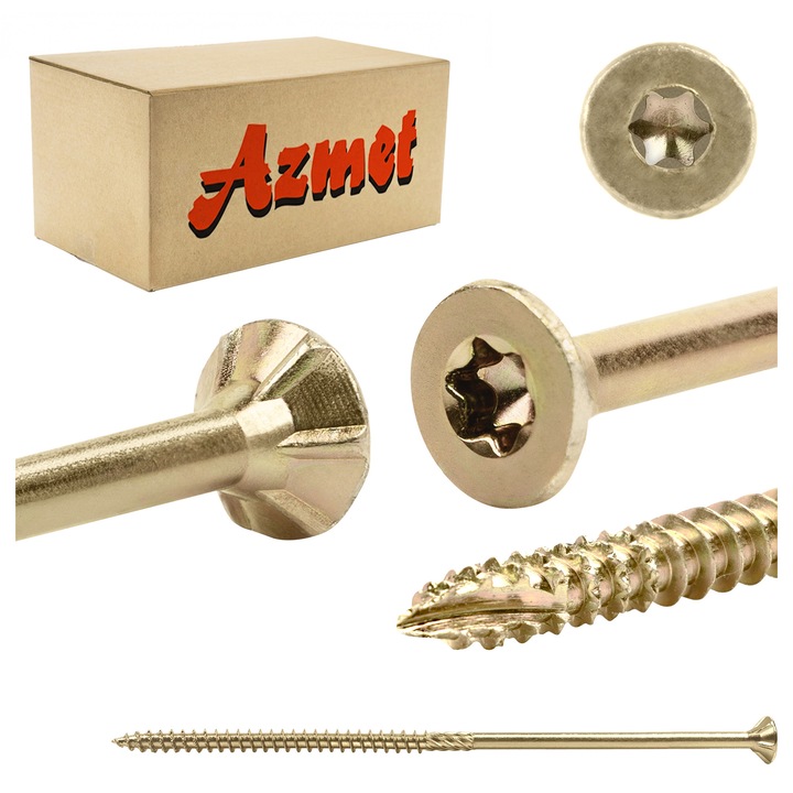 Suruburi pentru lemn Azmet WT, 6x160mm, set 100 bucati, cap conic, TX