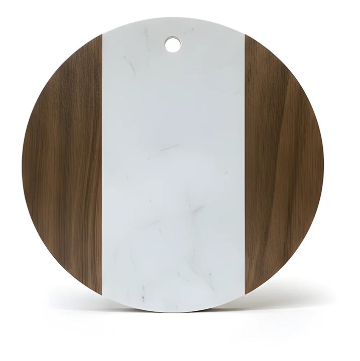Tocator rotund din lemn de acacia si marmura alba, Ø25 cm, Olivy