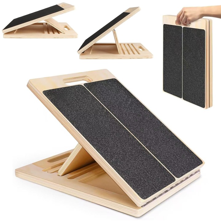 Placa de exercitii reglabila, pentru intinderea gambelor, Platforma de intindere din lemn, sigur si stabil, usor de transportat