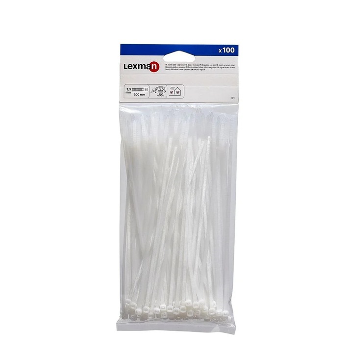 Colier 200 x 3.5 mm, alb, (set 100 buc)