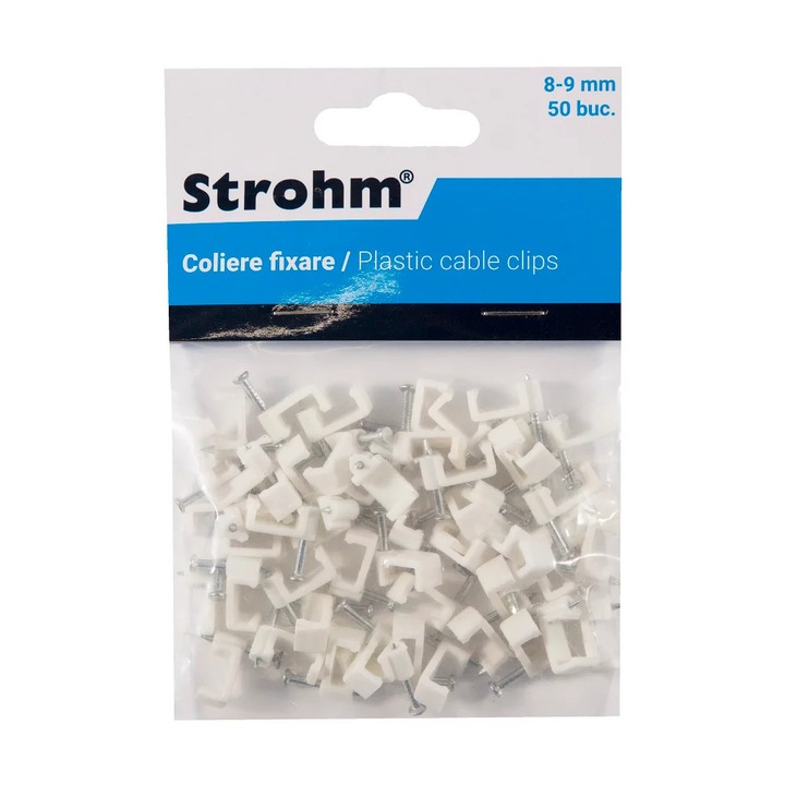 Coliere prindere plat Strohm, 8-9 mm, albe (set 50 buc)
