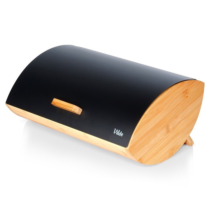 Élelmiszeres doboz, Artemis, fekete fém kenyértartó bambusz tetővel, 35,5x24,5x15,5cm, modern design