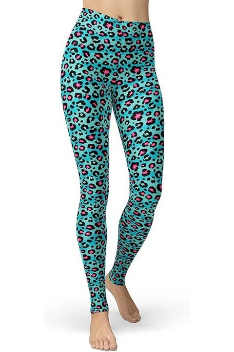 Colanti elastici pentru femei, model anii '80, cu imprimeu leopard, S, sissycos, Albastru, S