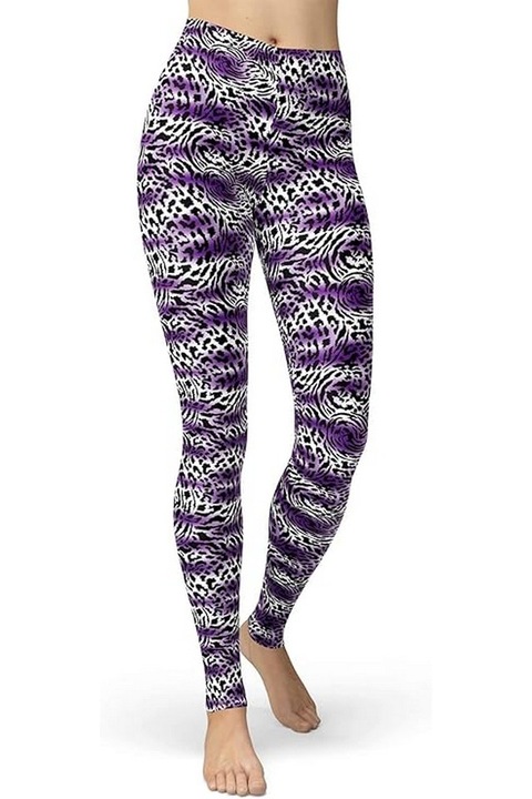 Colanti elastici pentru femei, model anii '80, cu imprimeu leopard, S, sissycos, Violet, S