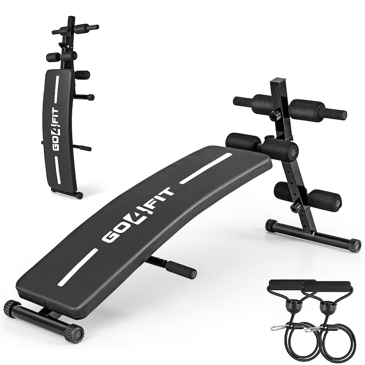 Bancă Fitness GO4FIT, Model A200, Pliabilă și Reglabilă, Cadru din Oțel, Negru, 126x52x53-68cm