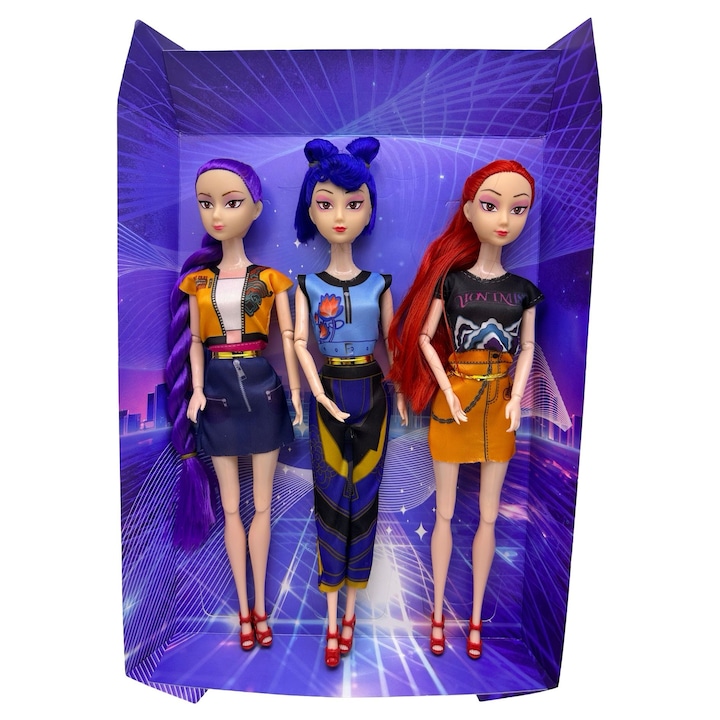 Set 3 papusi K-pop Demon hunters fashion moderne cu haine colorate