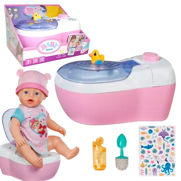 Интерактивна тоалетна за кукли, Baby Born, пластмаса, звуци и музика, тегло 0,1 кг, за деца над 3 години, размери 20 x 10 x 10,5 см, розова