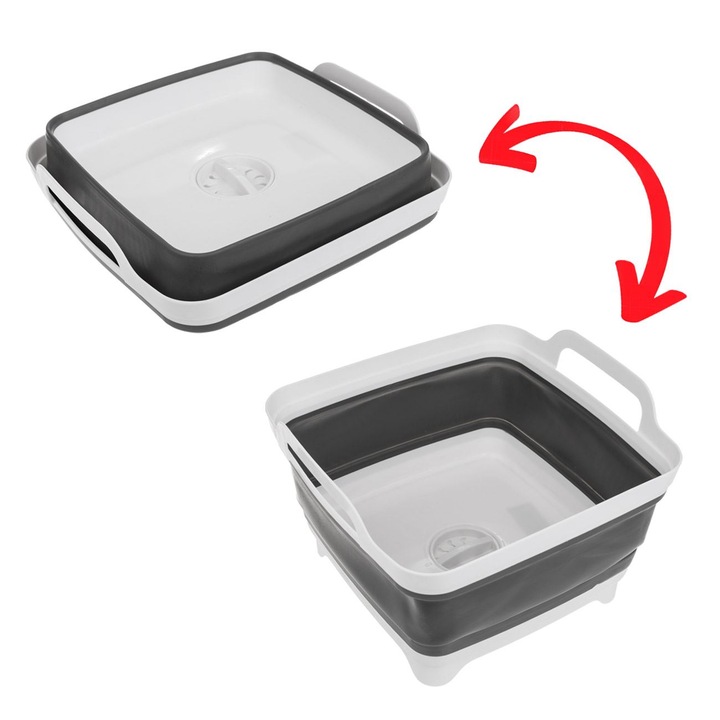 Lighean Pliabil Alb Gri cu Manere & Gura de Scurgere 31x30x20cm