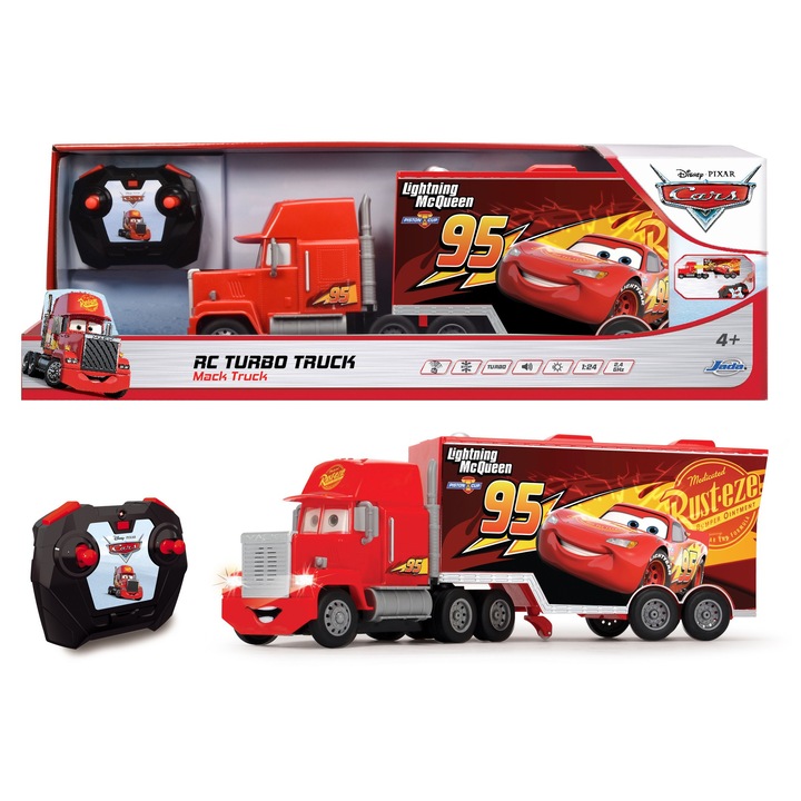 Jada Toys Turbo Mack távirányítós teherautó, 1:24, 46cm, 3 csatornás, levehető pótkocsival