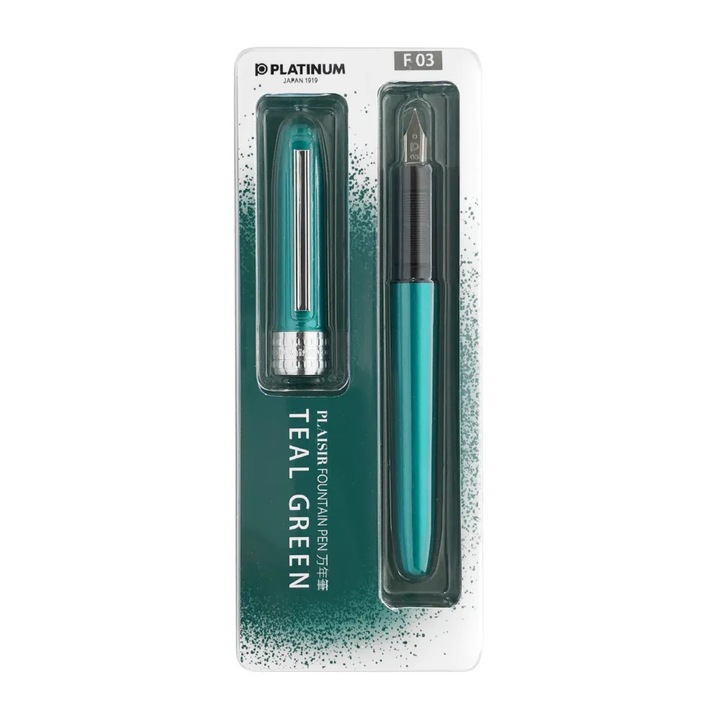 Stilou, Platinum, Plaisir, teal green, 14, 25 x 1, 5 cm, cu sistem antiuscare Slip&Seal, livrare în blister