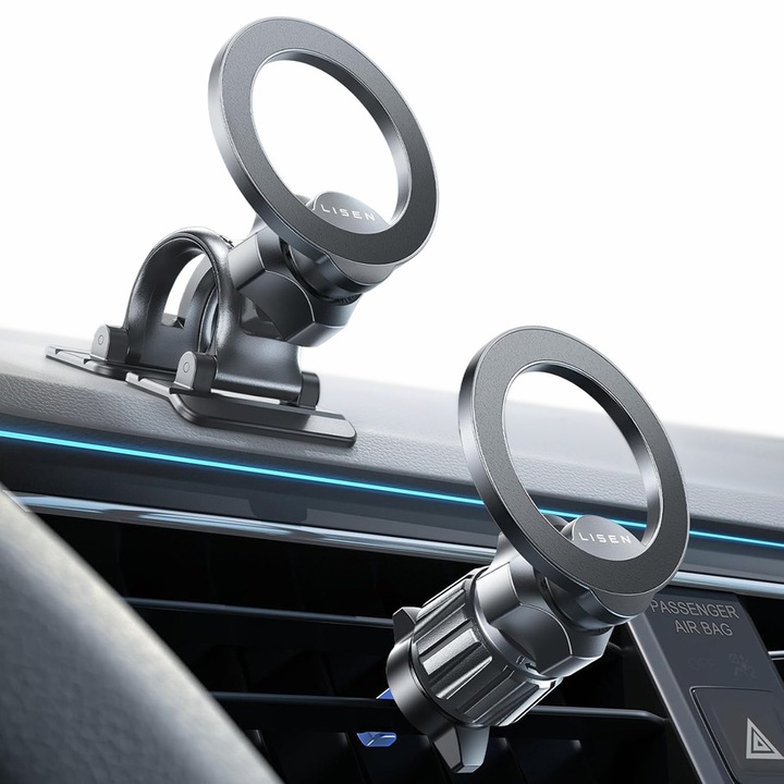 Lisen mágneses autós tartó, állítható, többszögű, fekete