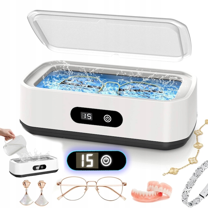 Aparat de curățare cu ultrasunete, 5 moduri, 49kHz, capacitate 650ml, alb