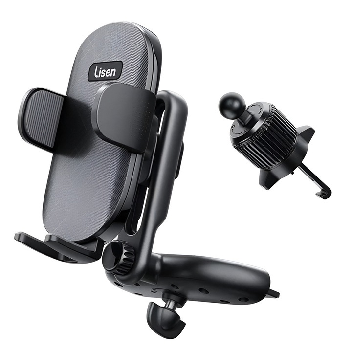 Autós telefontartó, Lisen, állítható, biztonságos rögzítés, fekete