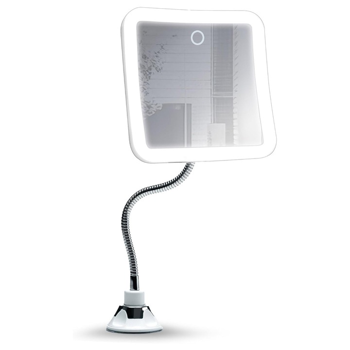 Doty® Pro Magnify kozmetikai tükör, tapadókoronggal, 5x-ös nagyítás, hajlítható kar, 360 fokos forgatás, LED világítás, praktikus, elemmel működik, fehér, 19x13 cm