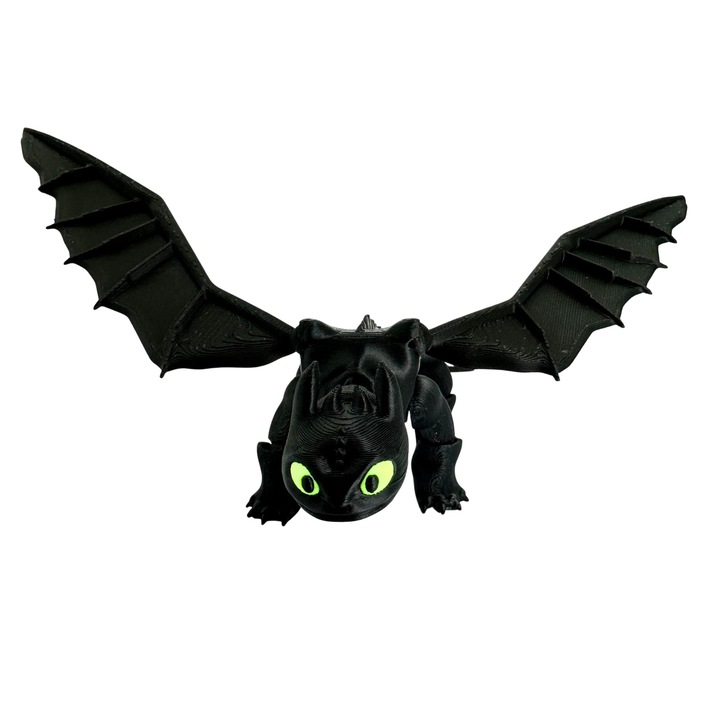 Figurină articulată Dragon Toothless Night Fury 3D, negru intens, 22 cm
