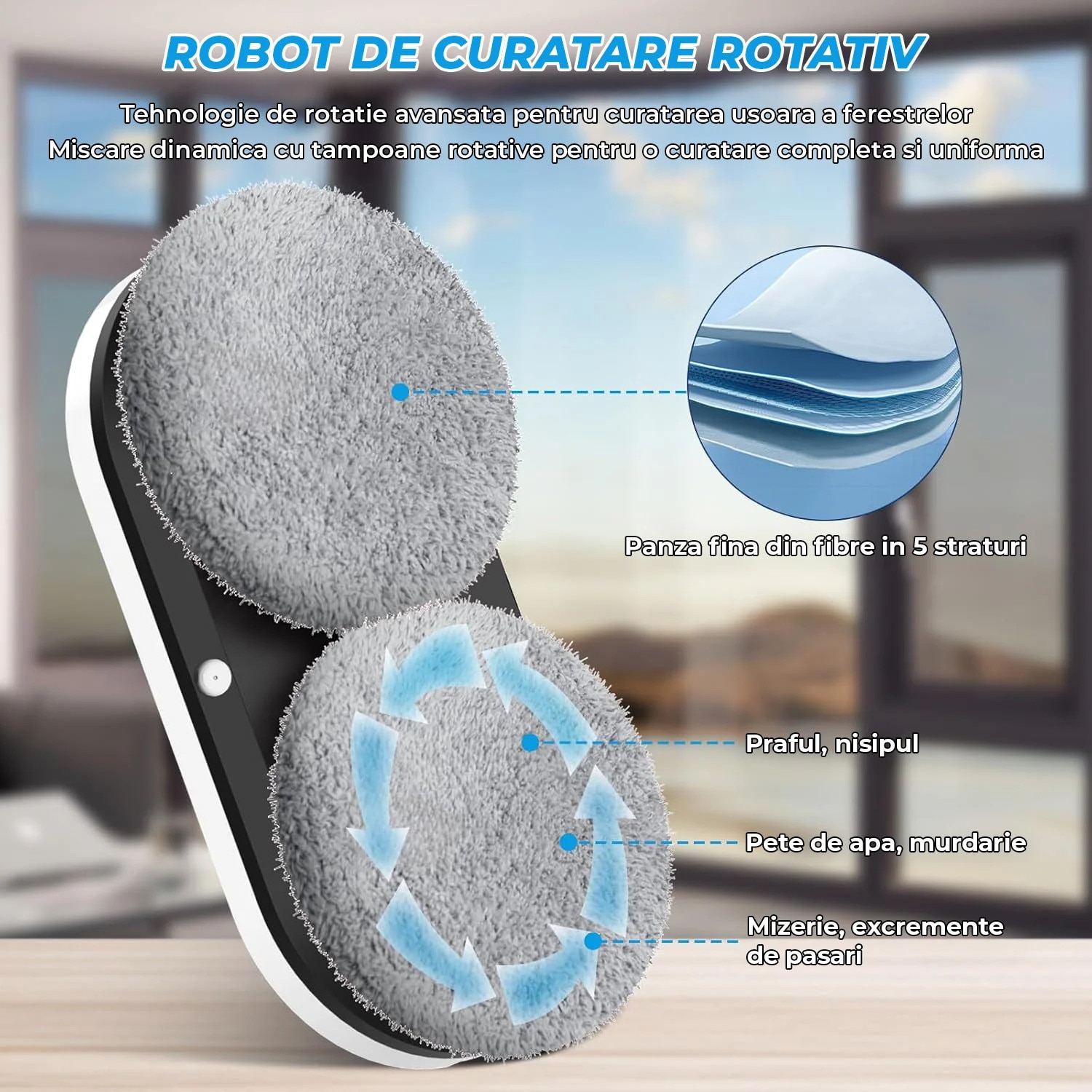 Robot Curatare Geamuri Elindor, 5600 Pa, Telecomanda, Alb, 30x19x16cm