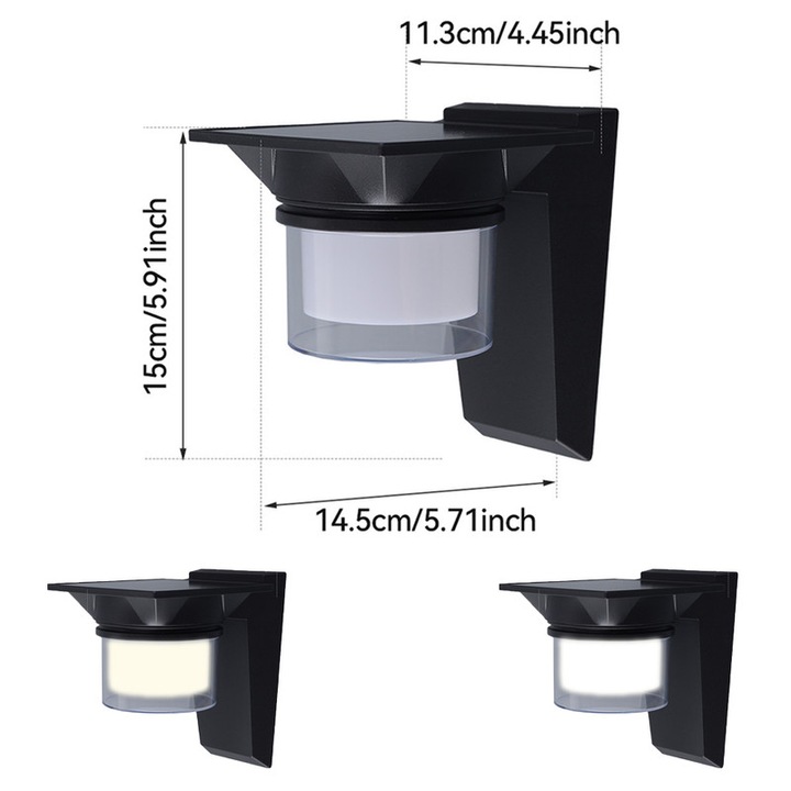 Lampa Solara LED pentru Exterior, cu Telecomanda, 3 Culori, IP65, Senzor Auto - Model Cilindric, pentru Gradina, Scari, Balcon