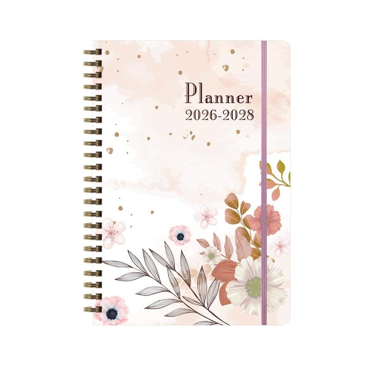 Agenda Planner 2026-2028, Coperta Rezistenta la Apa, Legata cu Inel, 128 Pagini Color