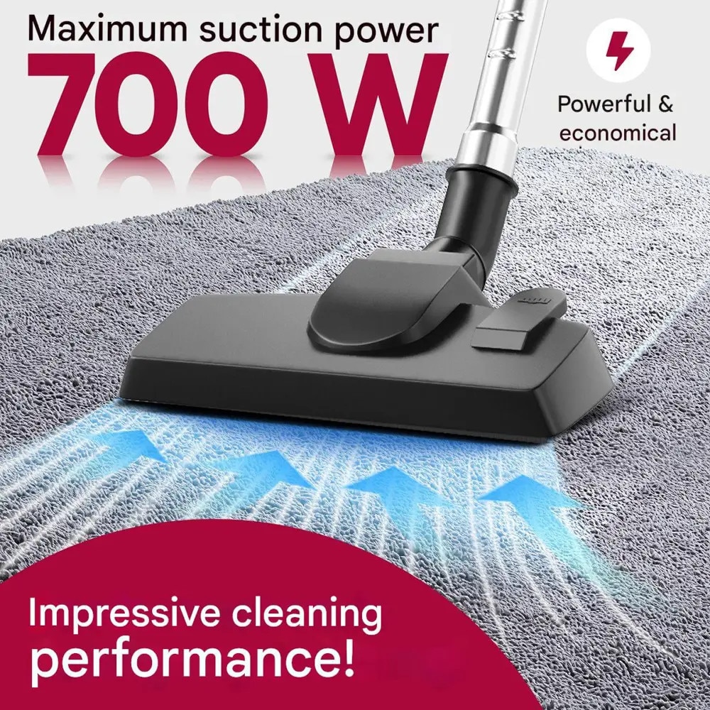 Aspirator cu sac, ProfiCare, 4.5 litri, filtru HEPA, tub telescopic inox, negru/roșu, 35x45x25cm, 700 W