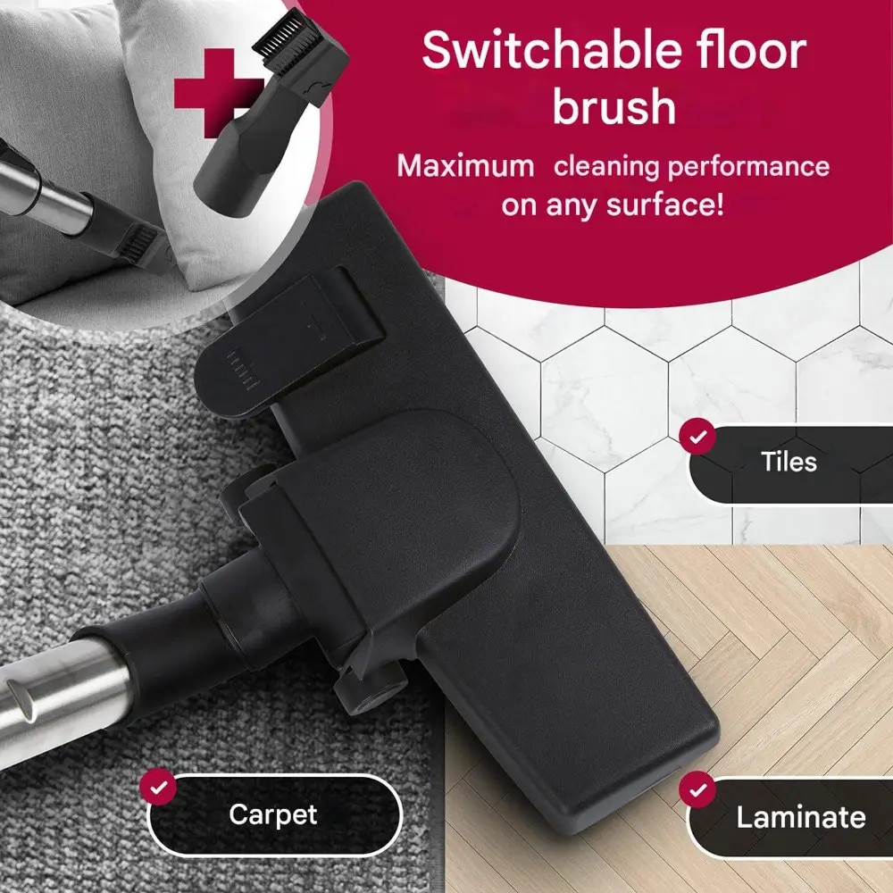 Aspirator cu sac, ProfiCare, 4.5 litri, filtru HEPA, tub telescopic inox, negru/roșu, 35x45x25cm, 700 W