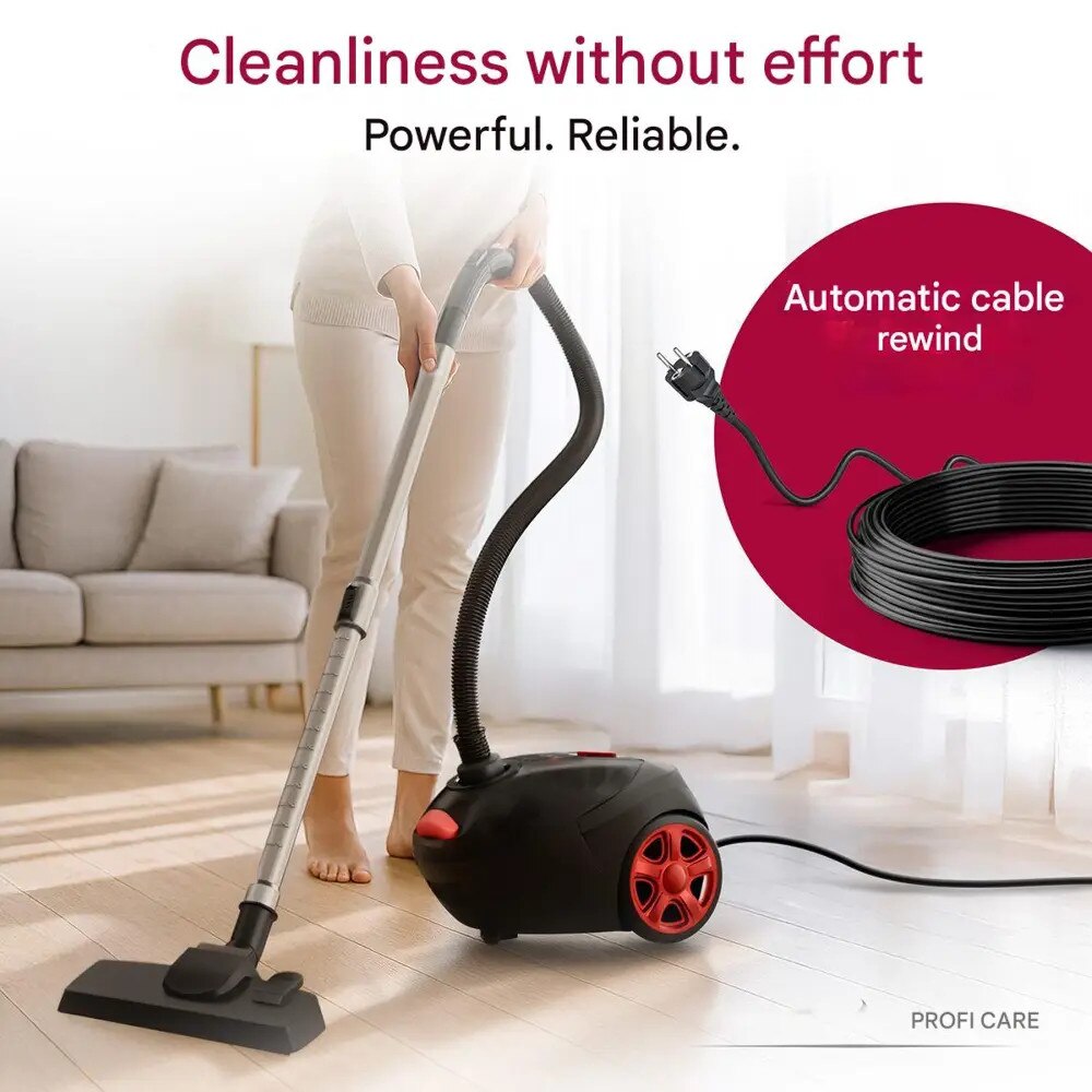 Aspirator cu sac, ProfiCare, 4.5 litri, filtru HEPA, tub telescopic inox, negru/roșu, 35x45x25cm, 700 W
