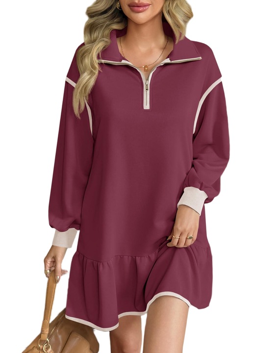 Rochii tricou, Imily Bela, oversize de toamna 2025 pentru femei（10247）, Rosu vin